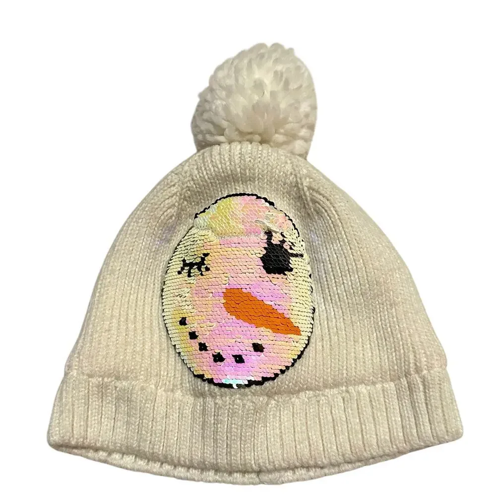 N'ice Caps Flippable Sequin Snowman Pom Pom Stocking Cap Girls S Small